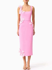 Square neck floral bodycon dress styled for cocktail parties