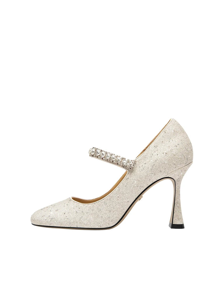 Women’s square toe sequin pumps for weddings