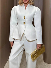 Structured blazer and trouser set with gold buttons