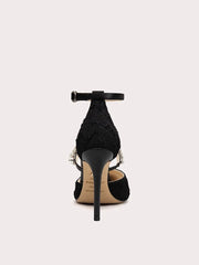 Statement black stiletto heels with pearls for night out and occasions