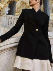 Statement patchwork blazer mini dress for structured city style and evening outings