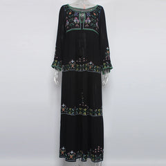 Statement embroidered formal dress for artistic travel-ready looks