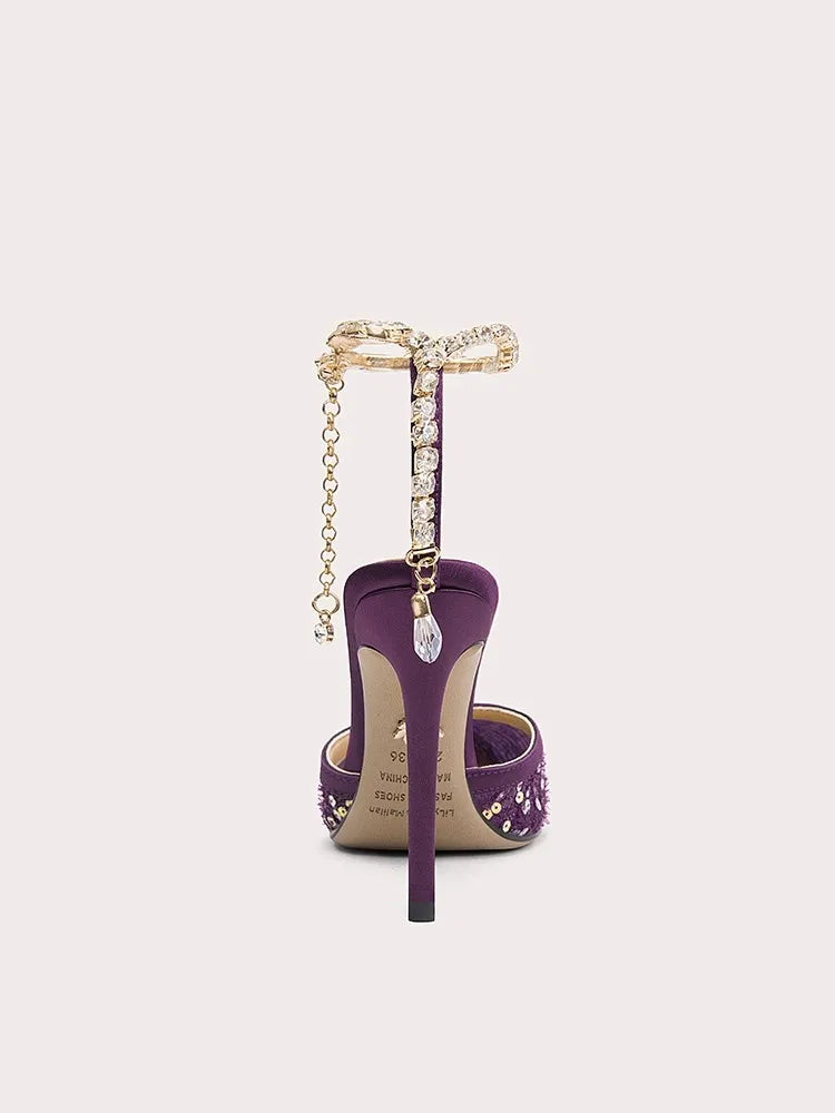 Statement chain event heels in purple for wedding and gala looks