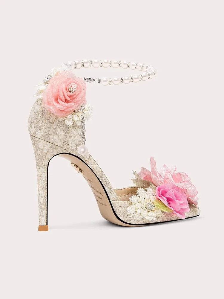 Statement floral party shoes in pastel designed for wedding guests