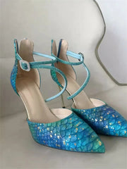 Statement gold heel blue pumps for parties and events