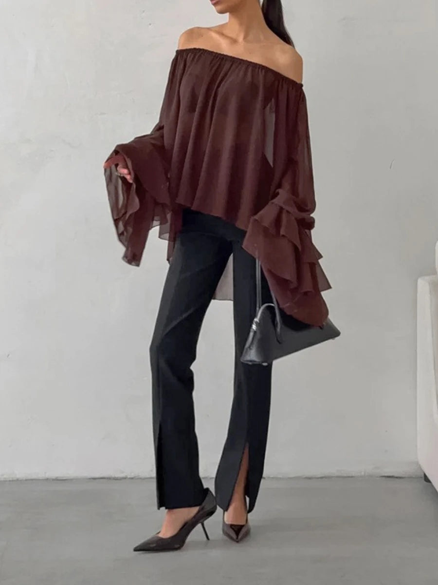 Layered brown ruffle blouse ideal for 2025 minimalist autumn wardrobes and club style