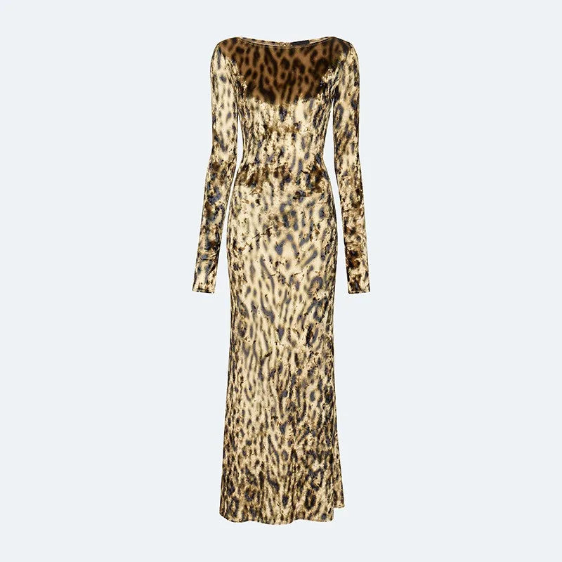Statement mid-calf leopard print dress for parties and dinners