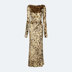 Statement mid-calf leopard print dress for parties and dinners