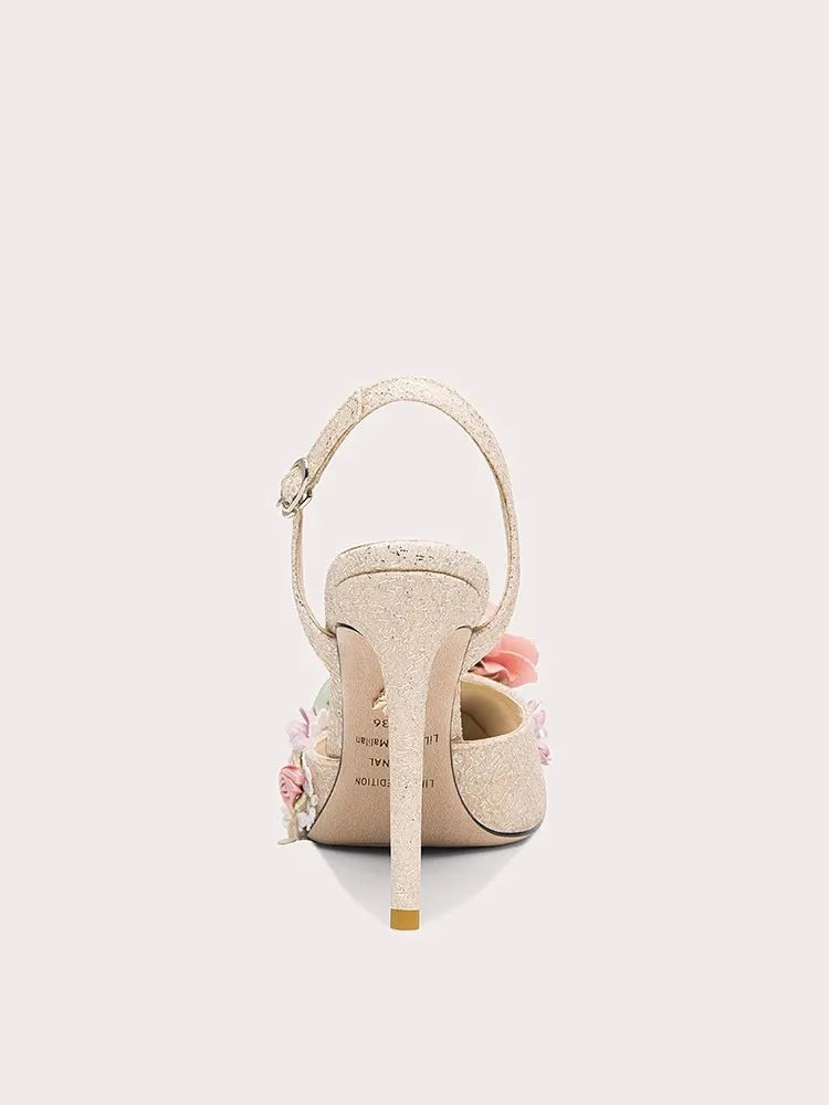 Statement occasion flower sandal with sequins and open vamp