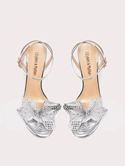 Rhinestone ankle strap silver heels for influencer events and night outs