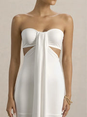 Statement strapless white gala dress with bold cut-out detail