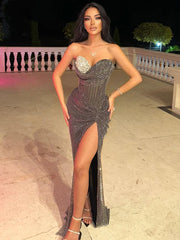 Strapless crystal gown shown for dramatic night event inspiration