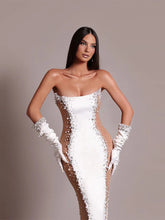 Strapless pearl-embellished dress with a sculpted sheath silhouette