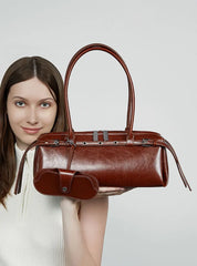 Soft leather baguette purse with dual straps