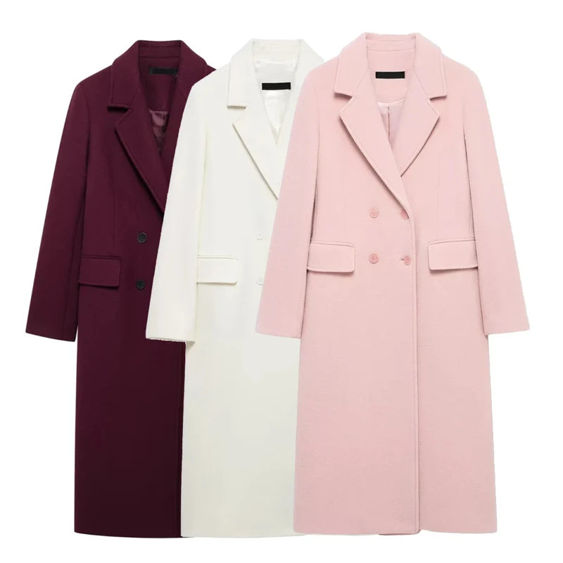 Long tailored wool coat with structured collar