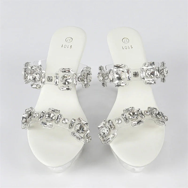 The stylish heeled sandals showing the comfortable and chic design.