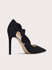 Suede pointed toe pumps with hollow bow design
