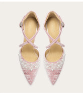 Suede pointed toe sandals with pearl strap detail