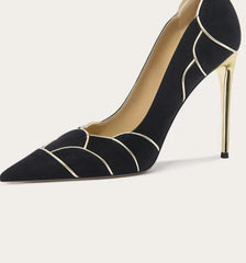 Petal stitched suede heels for spring and autumn occasions