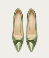 Suede printed cloth patchwork wedding pumps with pointed toe