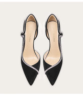 Suede rhinestone strap stiletto pumps for women