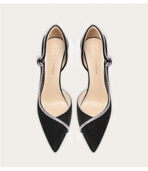 Suede rhinestone strap stiletto pumps for women