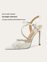 Summer lace mesh thin heel banquet sandals