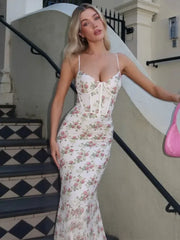 Elegant floral print spaghetti strap dress for summer evening