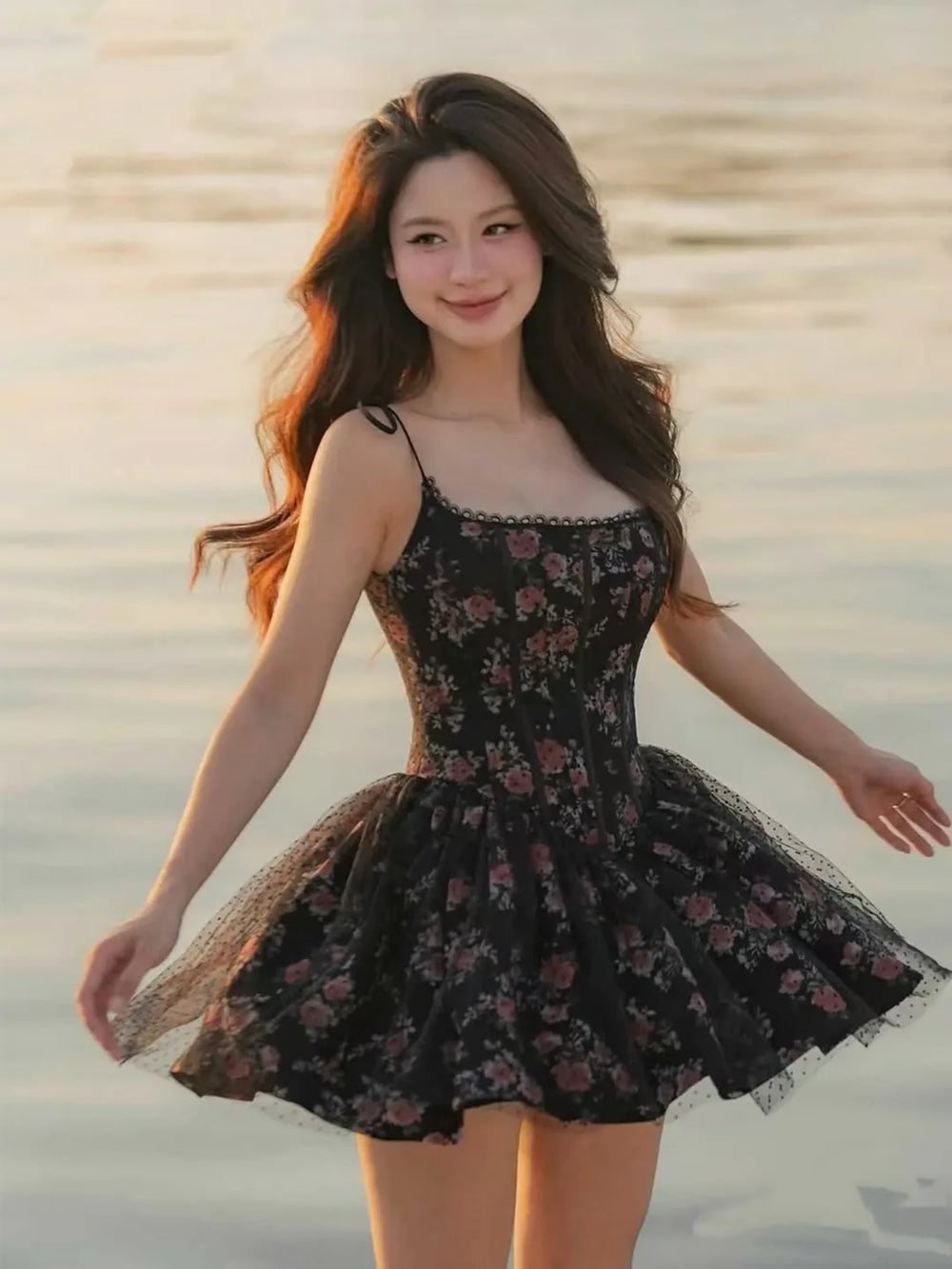 Summer fresh sweet mini gown with empire high waist