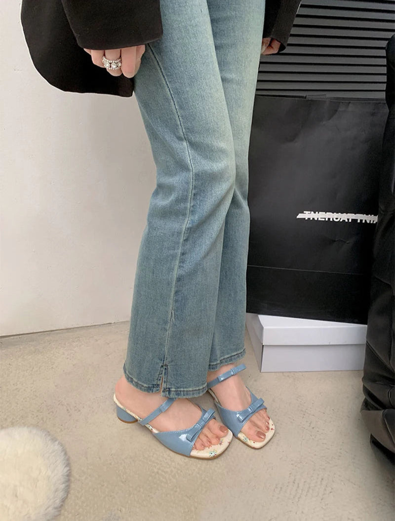 Elegant butterfly-knot summer heel slippers