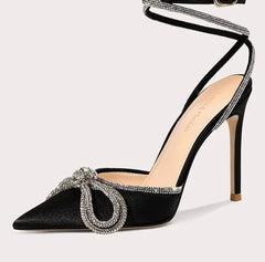 Sparkling rhinestone bow bridal and banquet heels