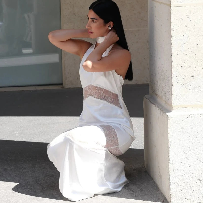 Plunging v-neck summer lace dress for resort and celebration styling