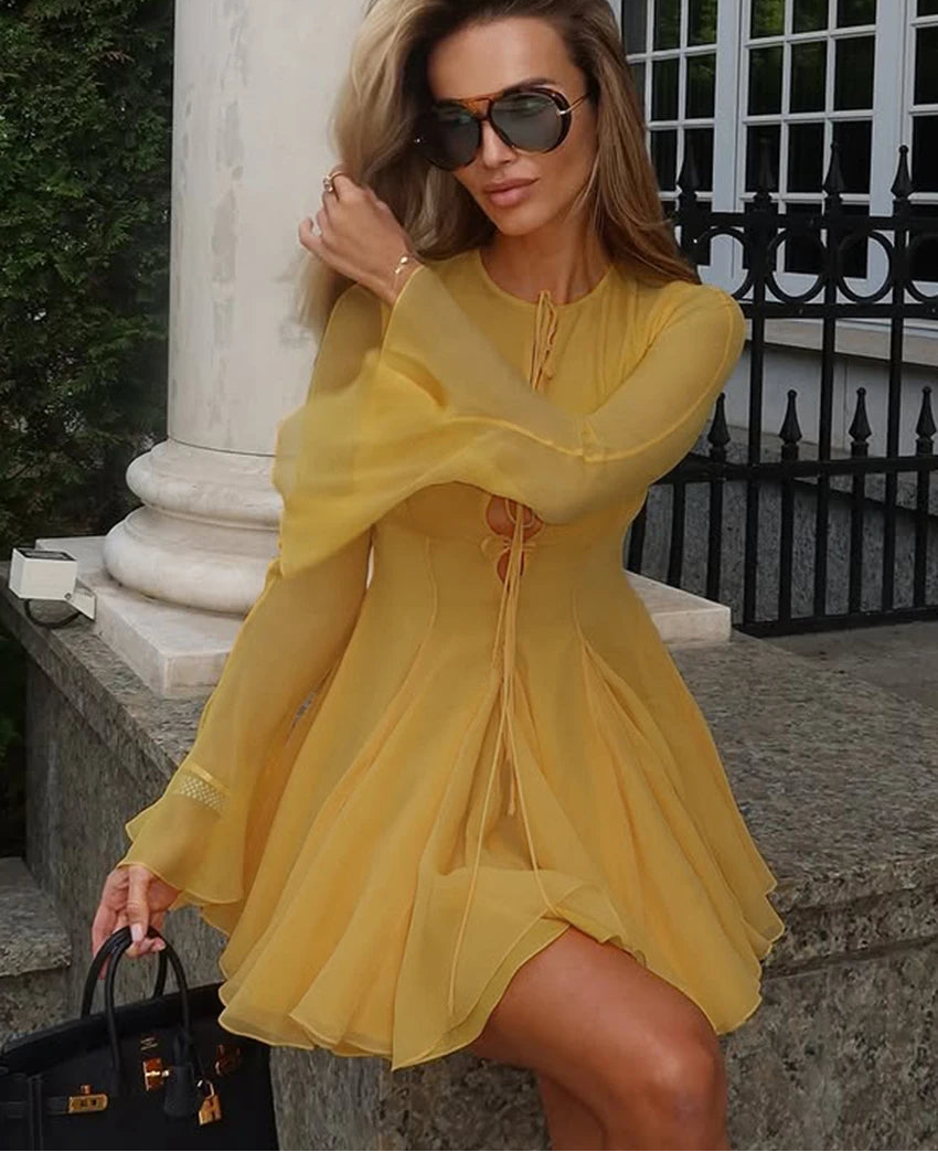 Sunshine above knee happy hour mini dress displayed for festive looks