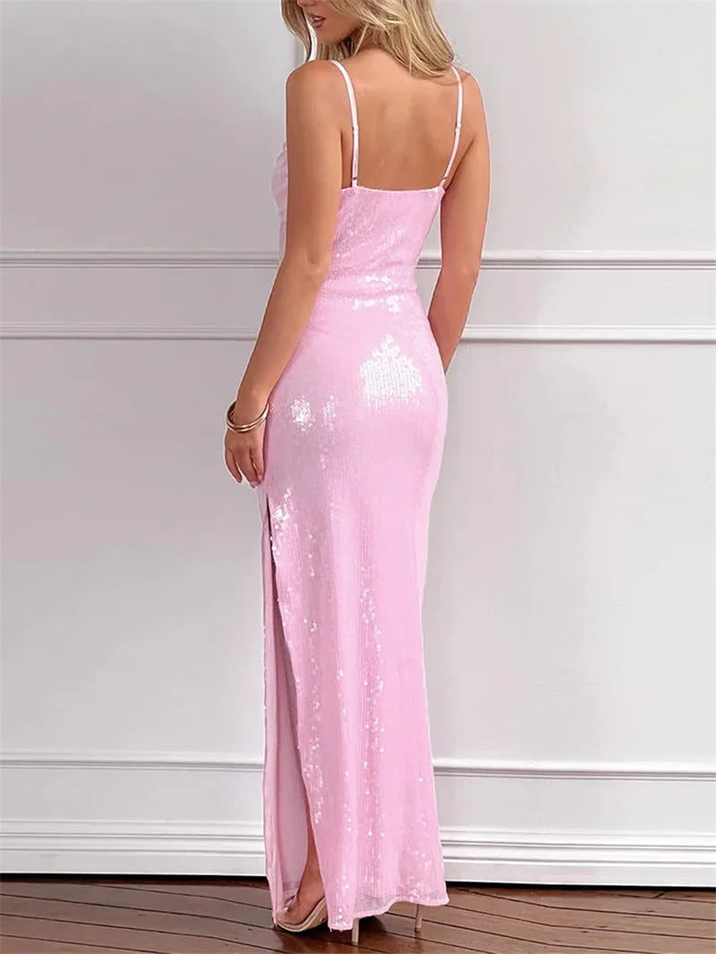 Sweetheart neckline pink sequin gown for glamorous evening moments