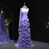 Lilac mermaid gown with sweetheart neckline and 3D floral appliqué