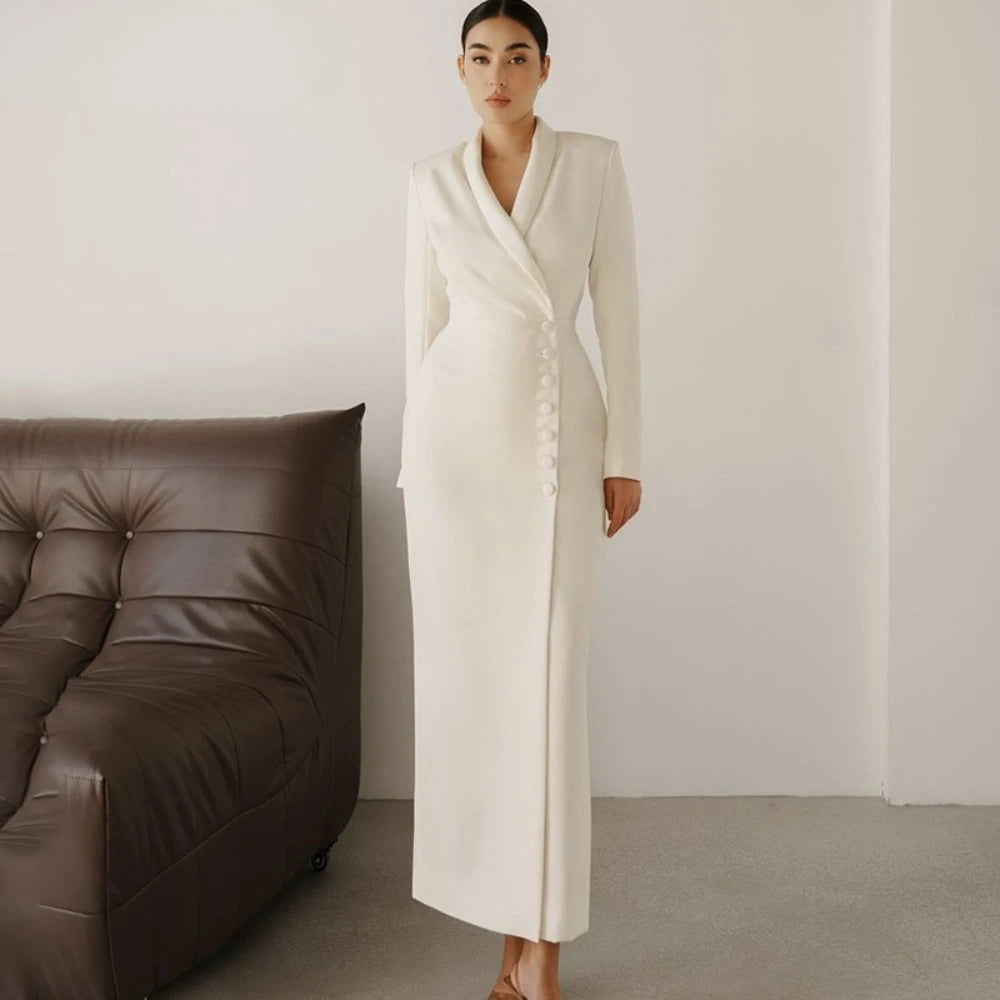 Tailored white autumn coat dress perfect for clean workwear edits