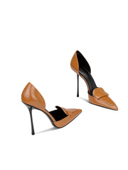 Work-ready tan leather stiletto heel shown for spring events and business meetings on a white background