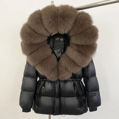 Thick warm puffer with natural fur trim