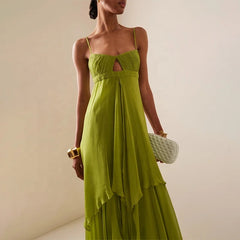 Tiered maxi dress with asymmetrical hem and lightweight movement