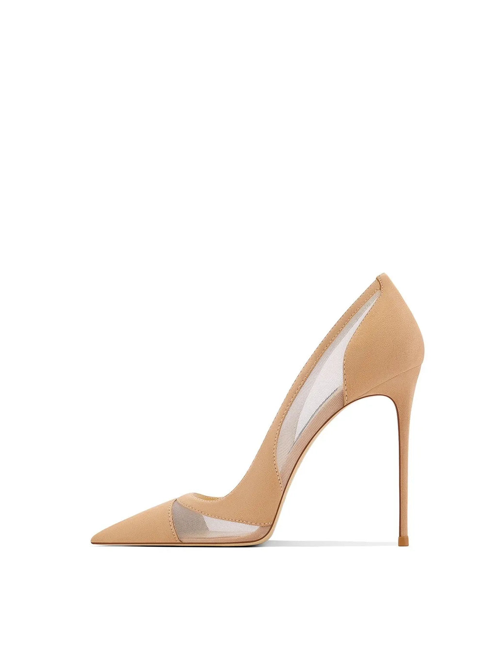 Transparent stiletto event heels with mesh panels for a nude illusion