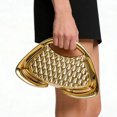 Trapezoid acrylic minaudière clutch with geometric textured surface