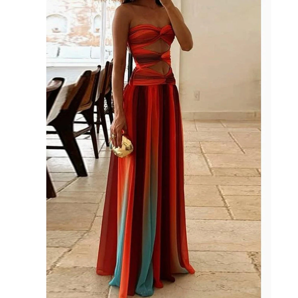 Gradient maxi dress with chest wrap and waist cutouts