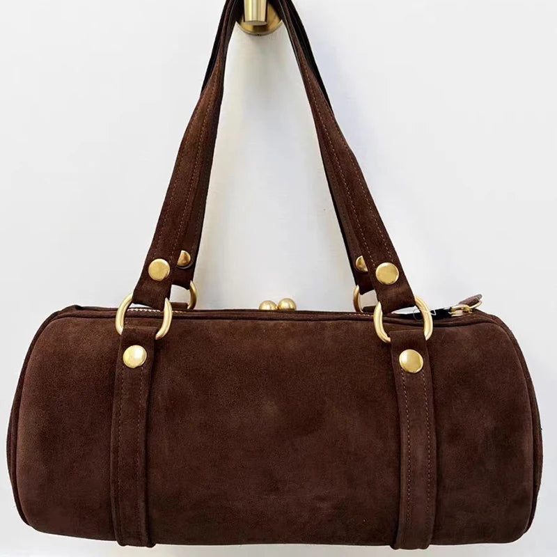 Soft structured underarm bag with double shoulder straps and studs