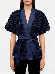 Textured outerwear top with adjustable belt