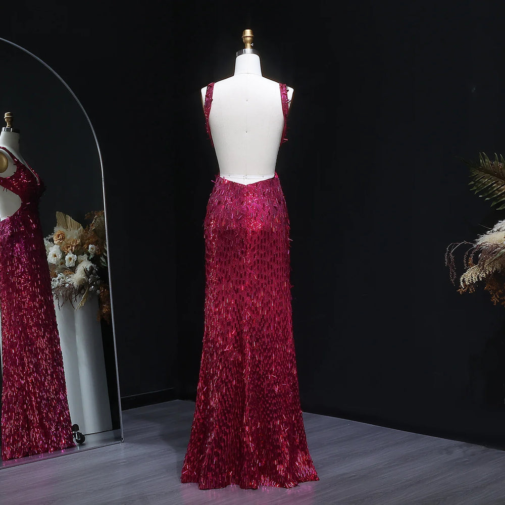 Backless floor-length formal gown with all-over sequin detail