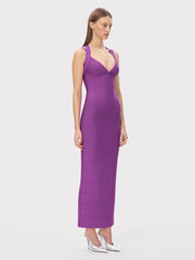 V-neck purple bandage maxi dress for curve-flattering night out style