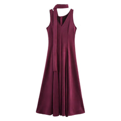 Velvet scarf neck midi dress designed for elegant evening events