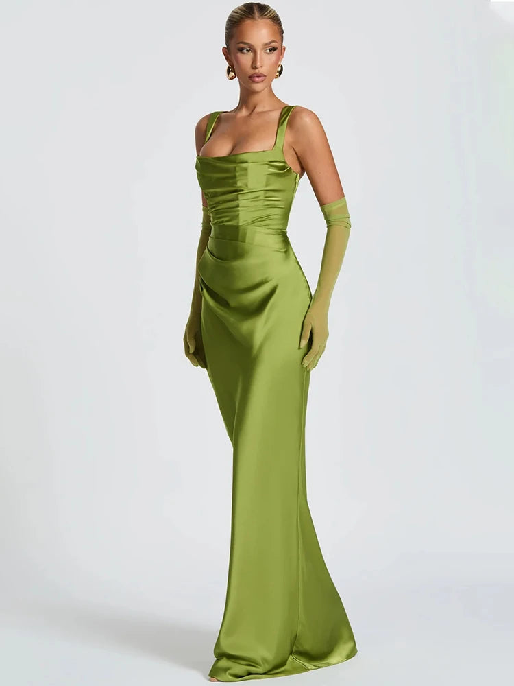 Vintage inspired green gown with gloves perfect for elegant parties