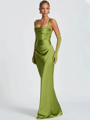 Vintage inspired green gown with gloves perfect for elegant parties