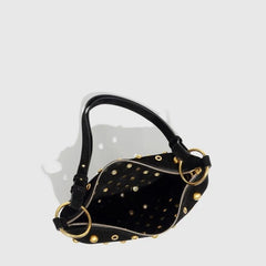Soft black PU leather handbag with gold studs